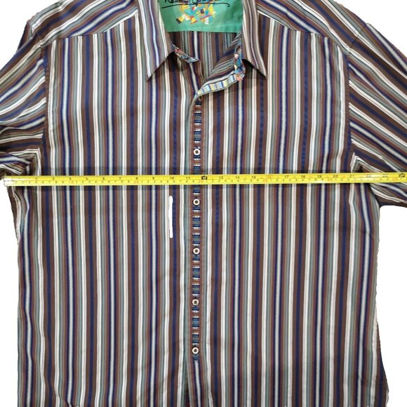 Robert Graham Button down Shirt XL Flip Cuff Aztec Brown Blue Stripe - Picture 11 of 13